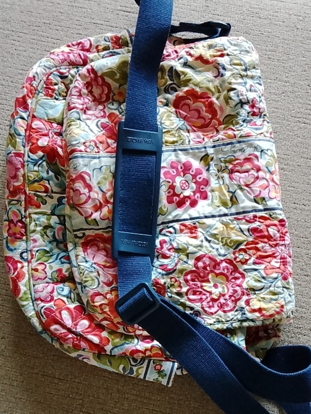 Vera Bradley Quilted Floral Backpack in Pink, Blue & Green